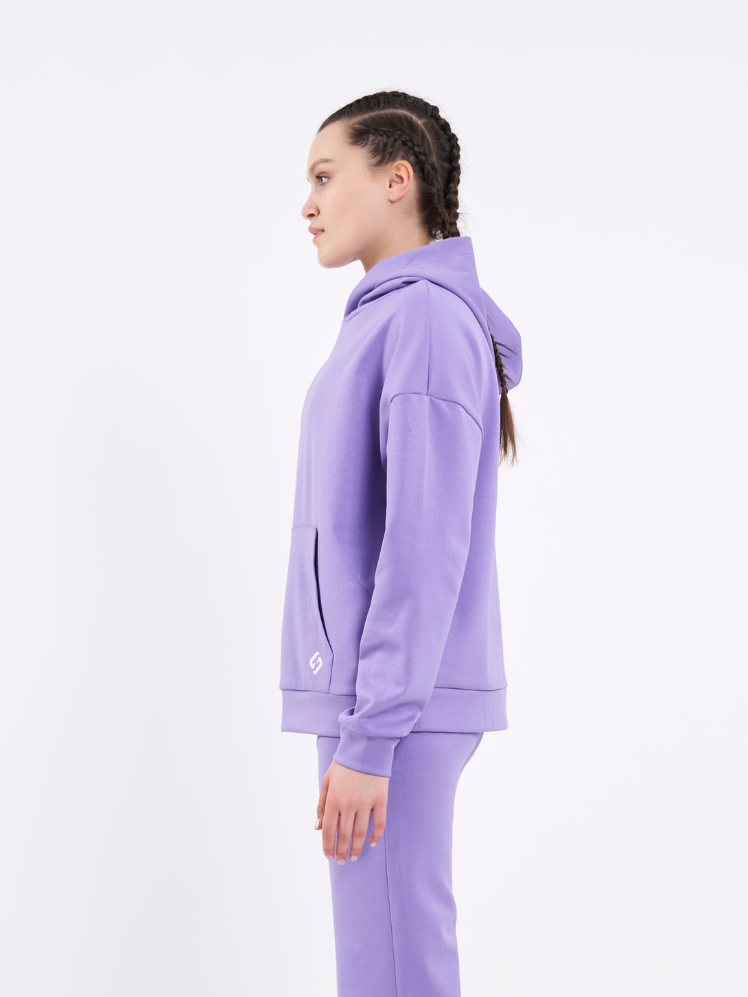 A Woman Wearing Paisley Purple Color Durable Oversized Comfort Hoodie for All-Day Wear