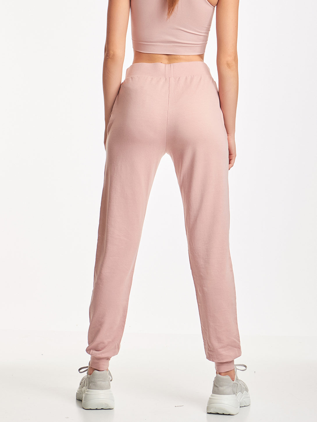 A Woman Wearing Pale Mauve Color All-Day Womens Jersey Jogger
