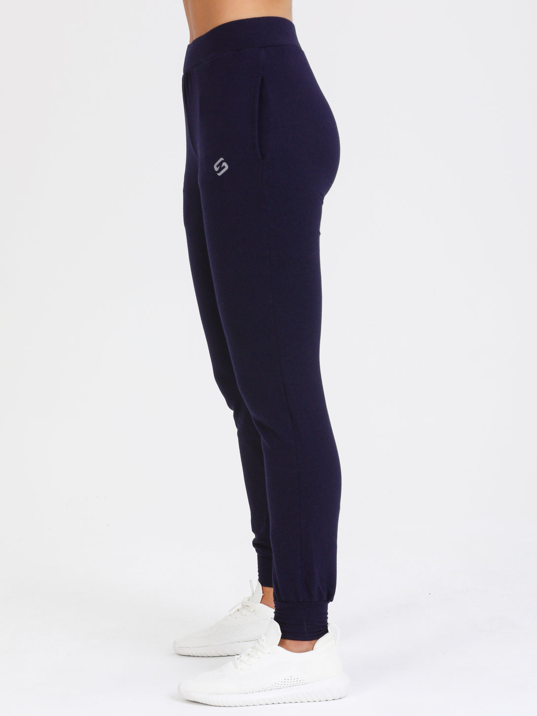 A Woman Wearing Peacoat Color All-Day Womens Jersey Jogger