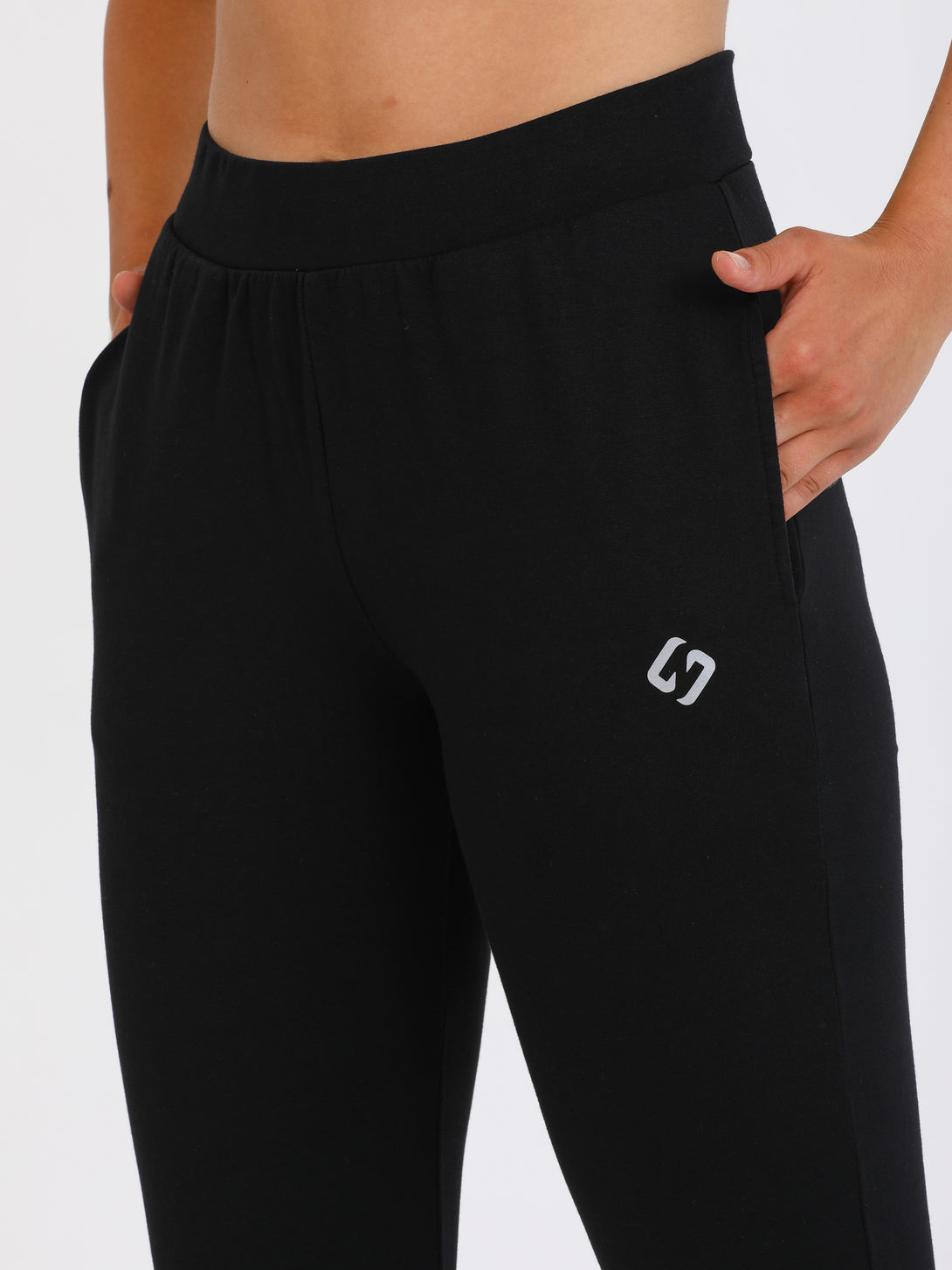 A Woman Wearing Black Color All-Day Womens Jersey Jogger