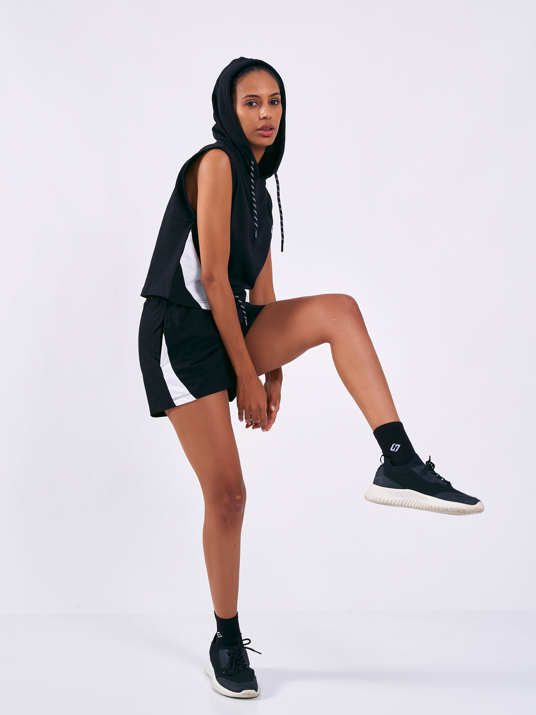 A Woman Wearing Deep Black Color Women Training Shorts 