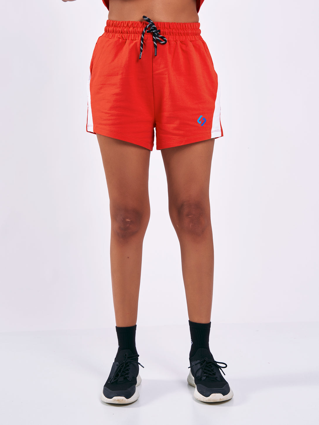 A Woman Wearing Red Color Women Training Shorts 