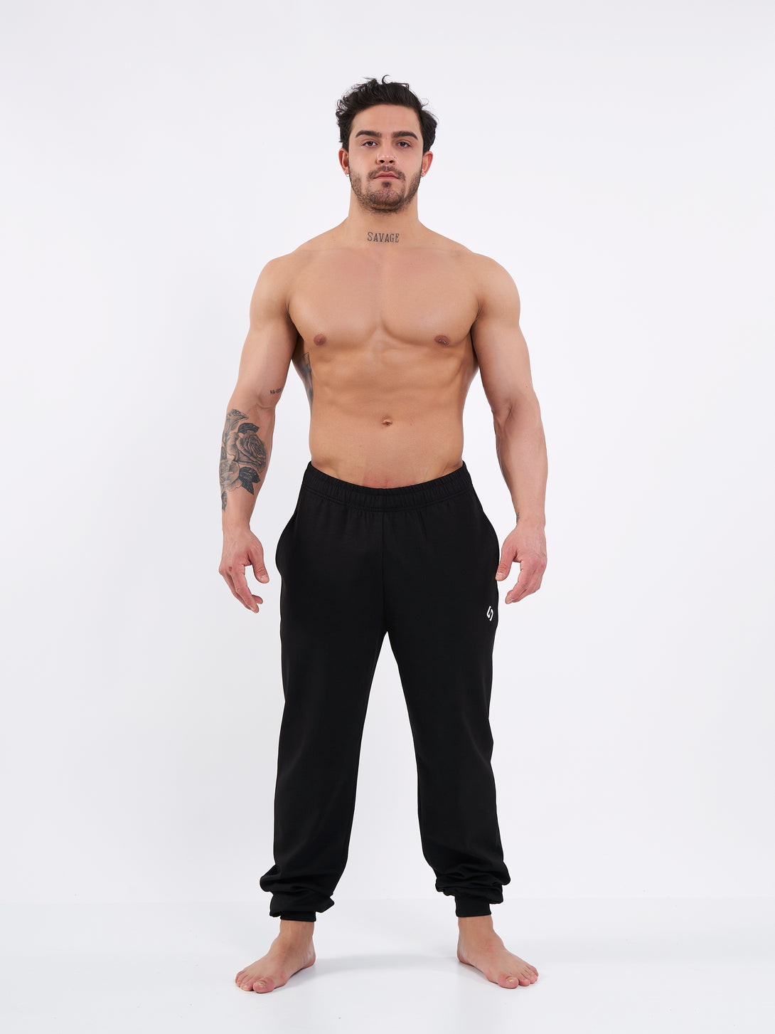 A Man Wearing Deep Black Color Durable Men's Joggers for All-Day Wear