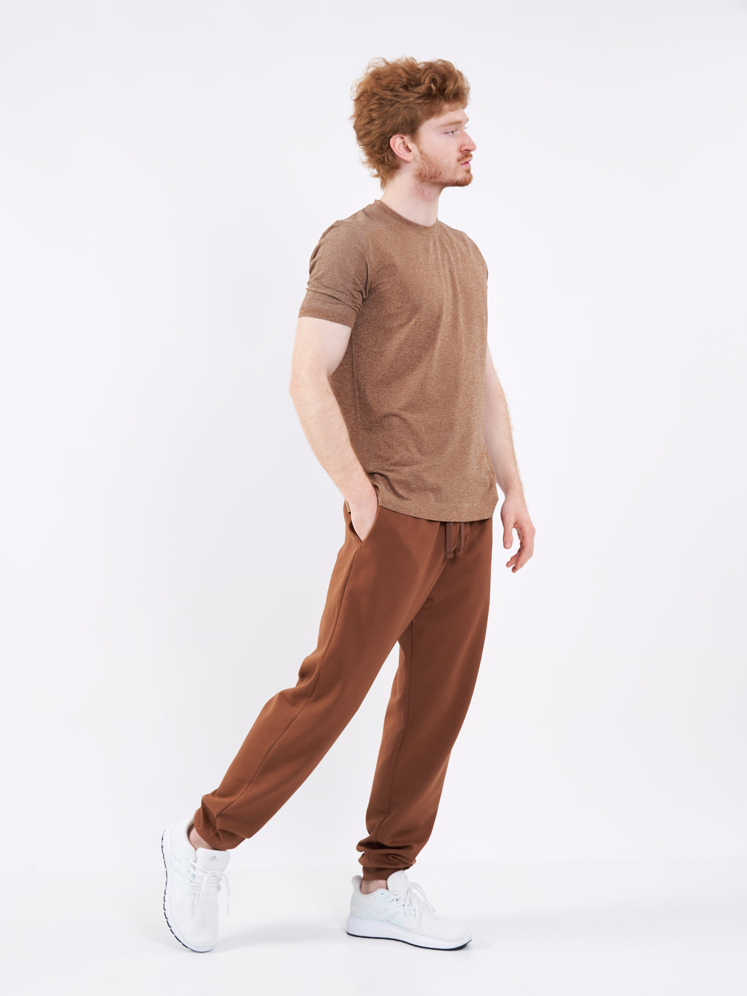 A Man Wearing Toffe Brown Color Durable Men's Joggers for All-Day Wear