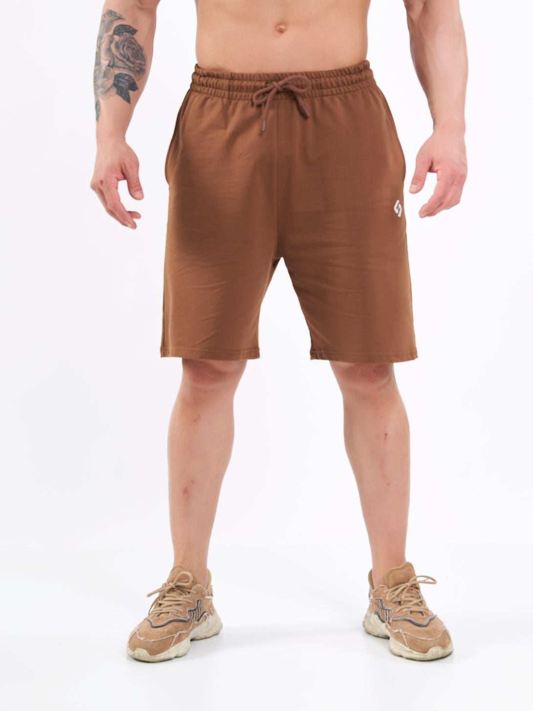 A Man Wearing Toffe Brown Color Men's Easy-Fit Shorts for All-Day Wear