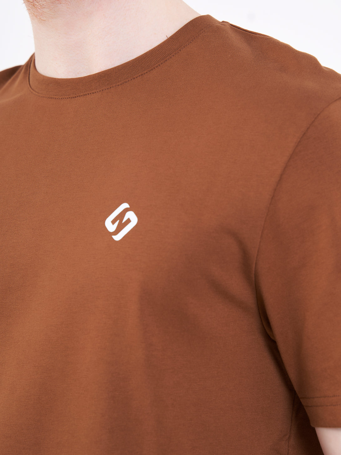 A Man Wearing Toffe Brown Color Men's Layered Heavyweight Crew Neck T-Shirt. Regular Fit