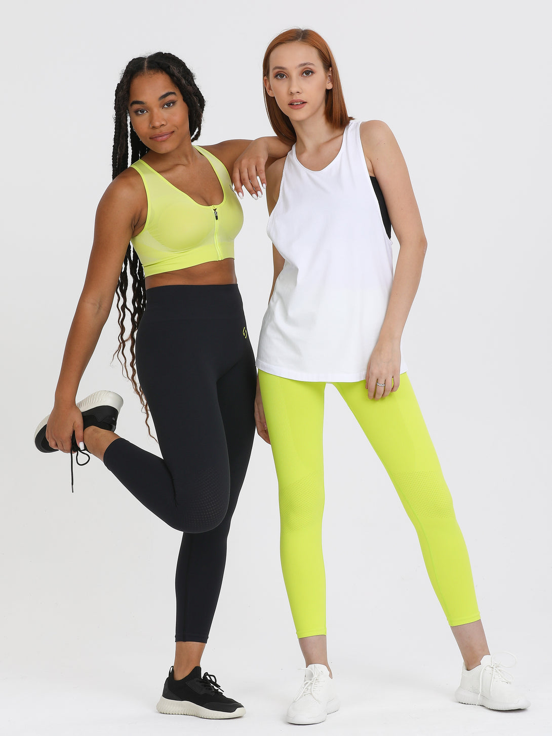 A Woman Wearing Lime Color Seamless Full-Length Legging