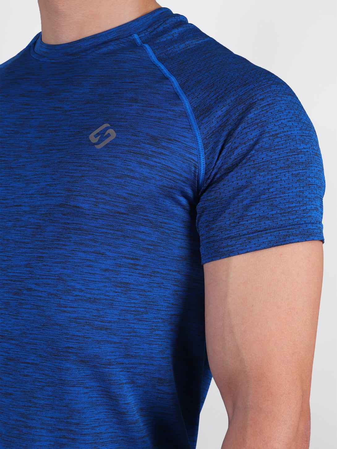 A Man Wearing Lapis Blue Color Seamless Workout Comfort T-Shirt