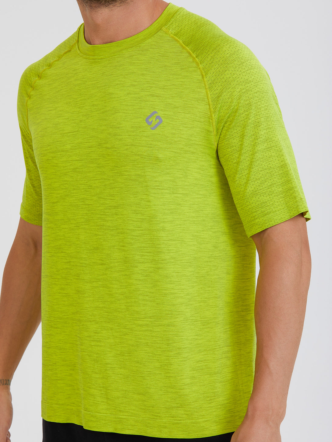A Man Wearing Lime Color Seamless Workout Comfort T-Shirt
