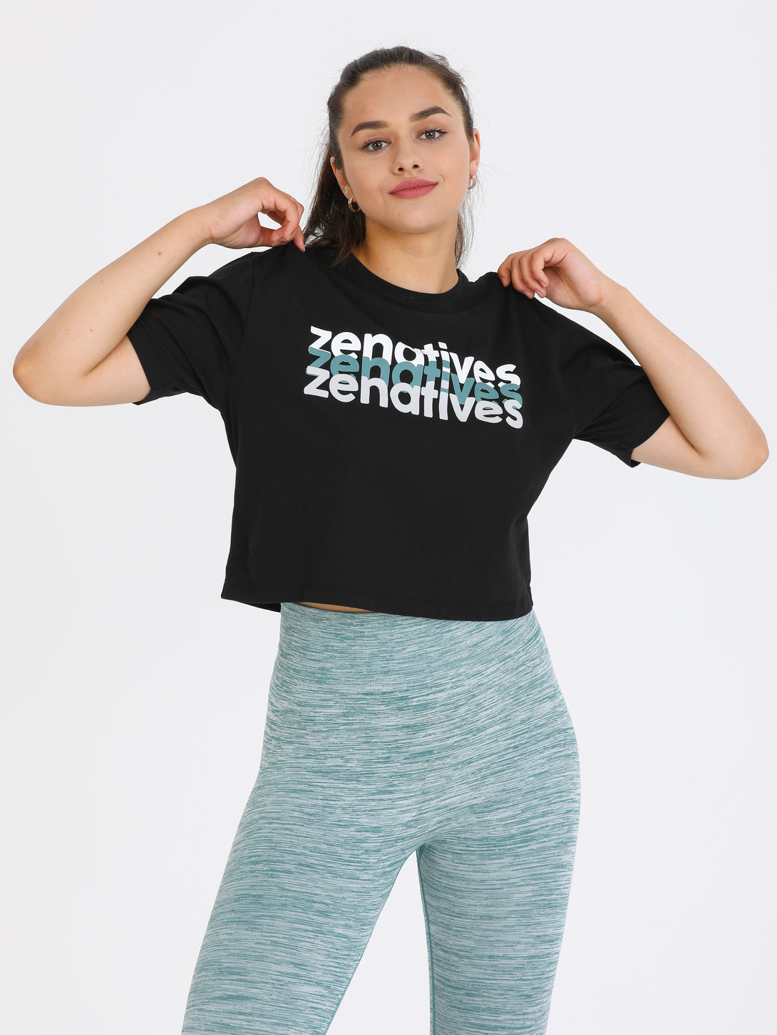 A Woman Wearing Black Color Zen And Chill Crop Tee