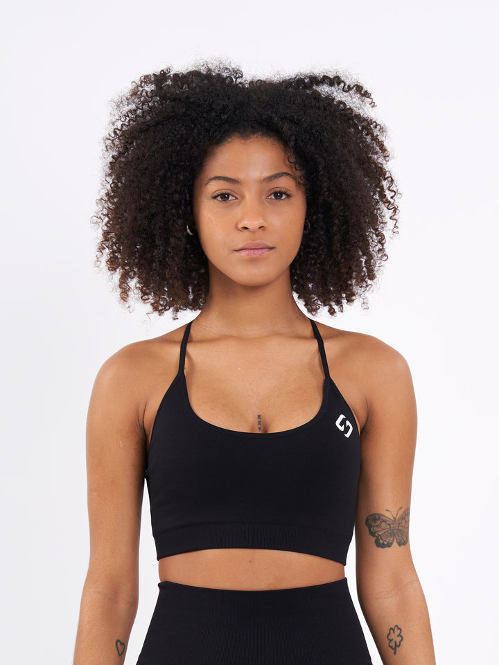 A Woman Wearing Black Beauty Color Zen Perfect Low Impact Bra