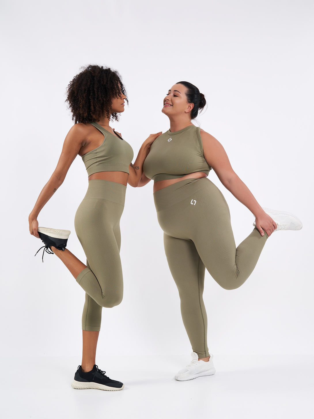 A Woman Wearing Olive Color Zen Perfect Seamless High-Waist Crop Leggings. Perfect Fit