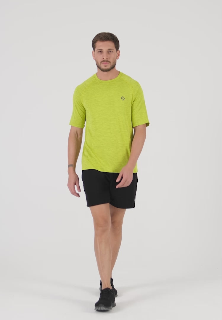 A Man Wearing Lime Color Seamless Workout Comfort T-Shirt