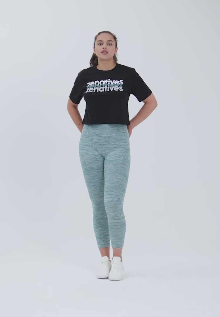 A Woman Wearing Light Grey Melange Color Zen And Chill Crop Tee