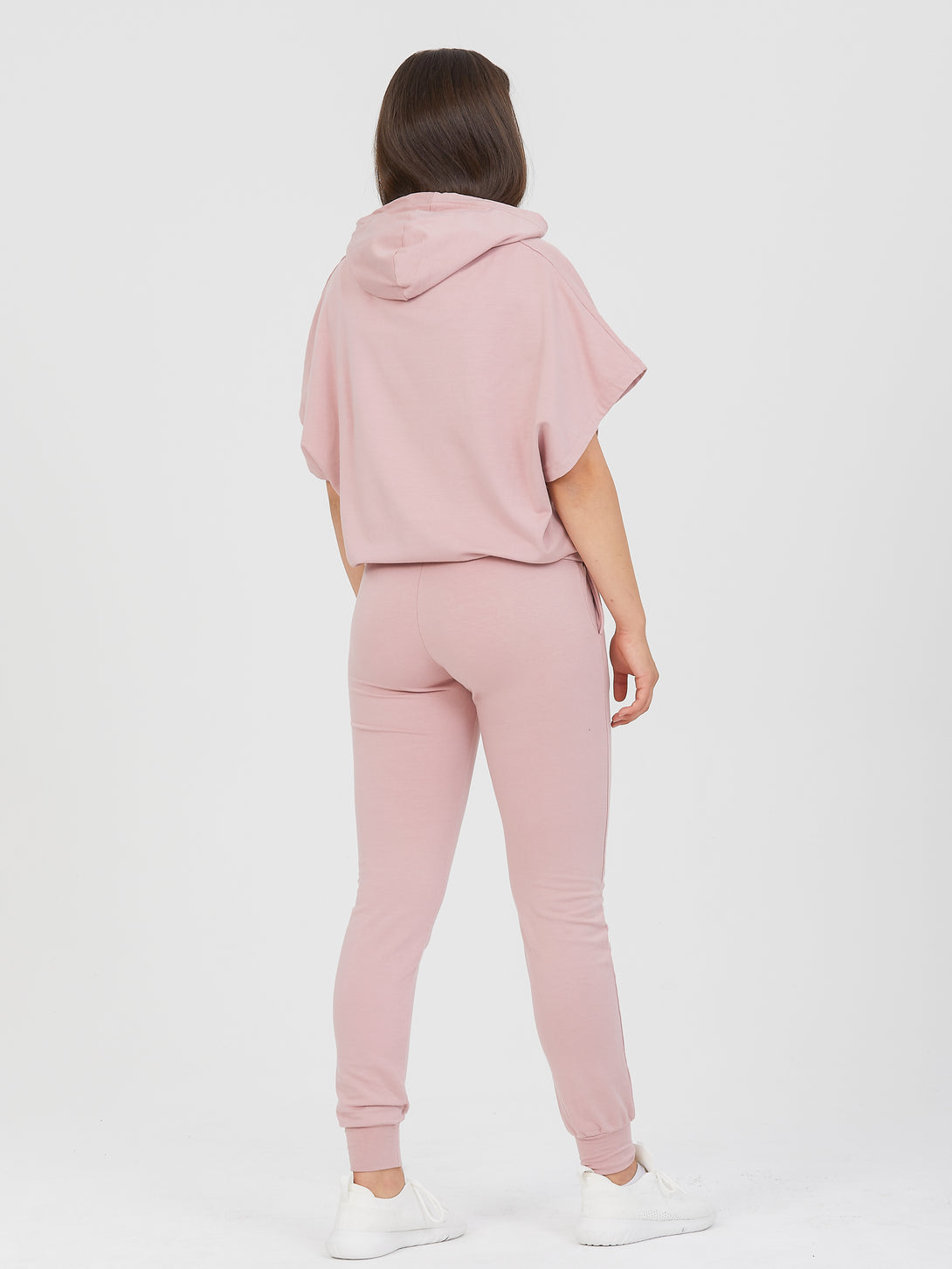 A Woman Wearing Pale Mauve Color All-Day Essential Sweatshirt
