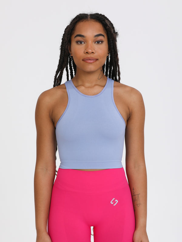 Color_Purple Impression | A Woman Wearing Purple Impression Color All-Day Seamless Sleeveless Crop Top