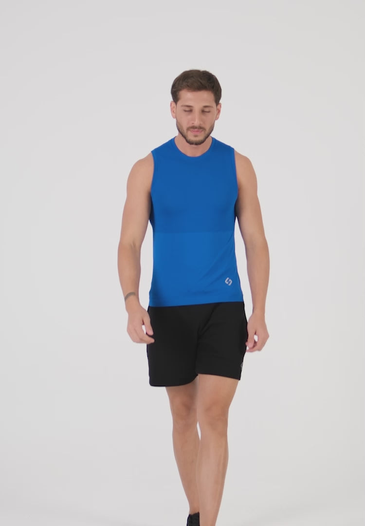Color_Baby Blue | A Man Wearing Baby Blue Color Seamless Mens Mesh Tank Top