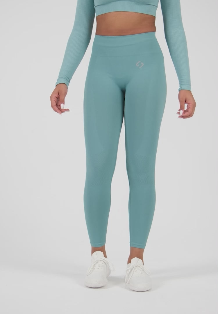 A Woman Wearing Amparo Blue Color Seamless Full-Length Legging
