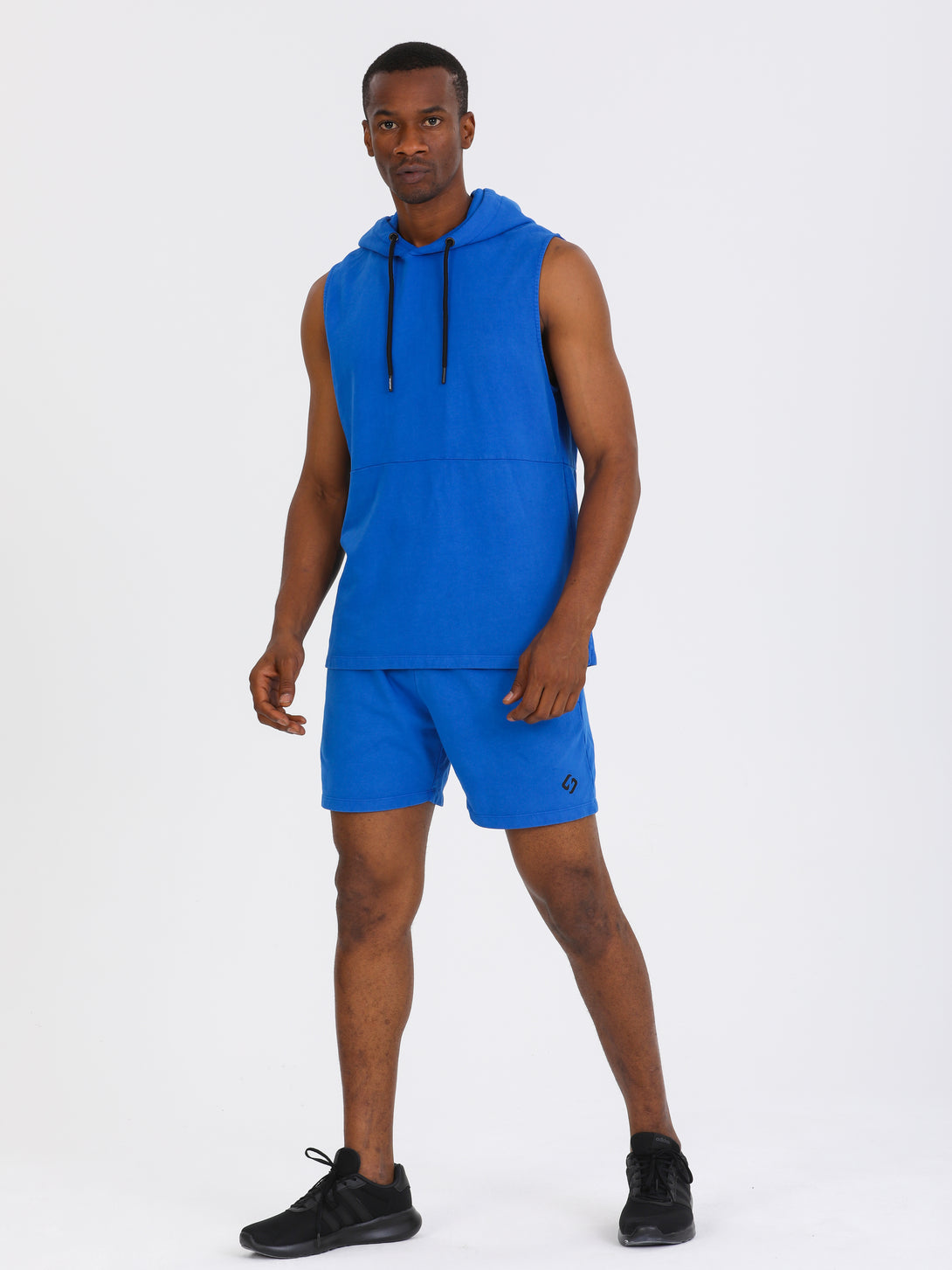 A Man Wearing Lapis Blue Color Essential Mens Workout Shorts