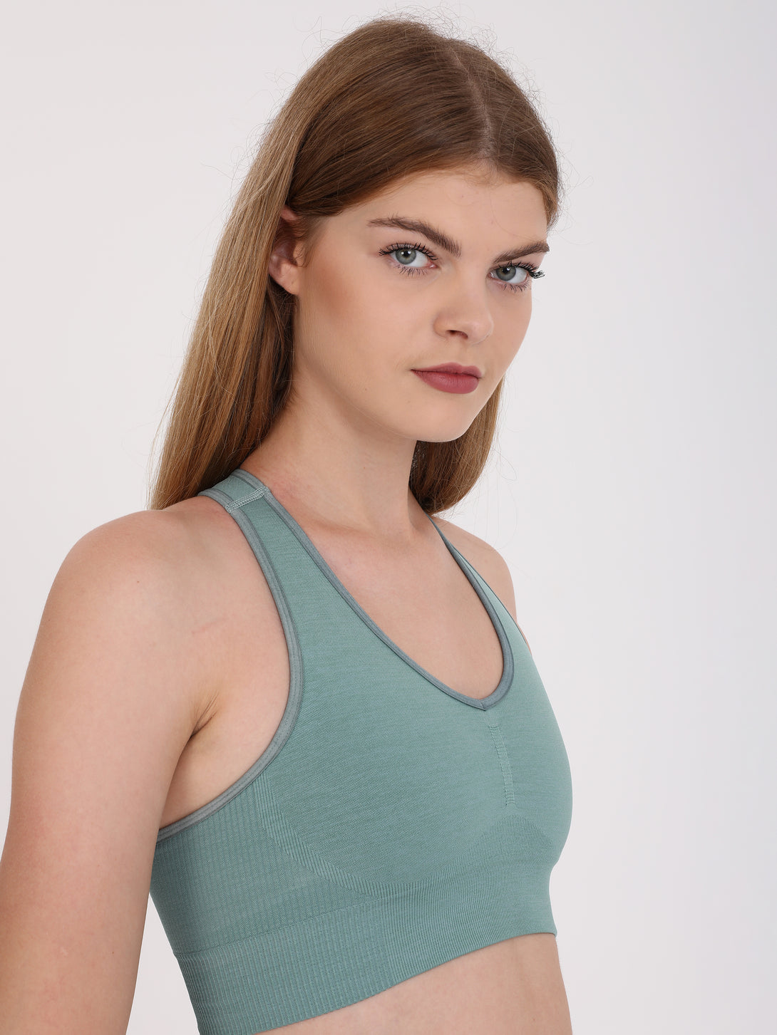 A Woman Wearing Arctic Color Single Back Strap Medium-Support Sports Bra