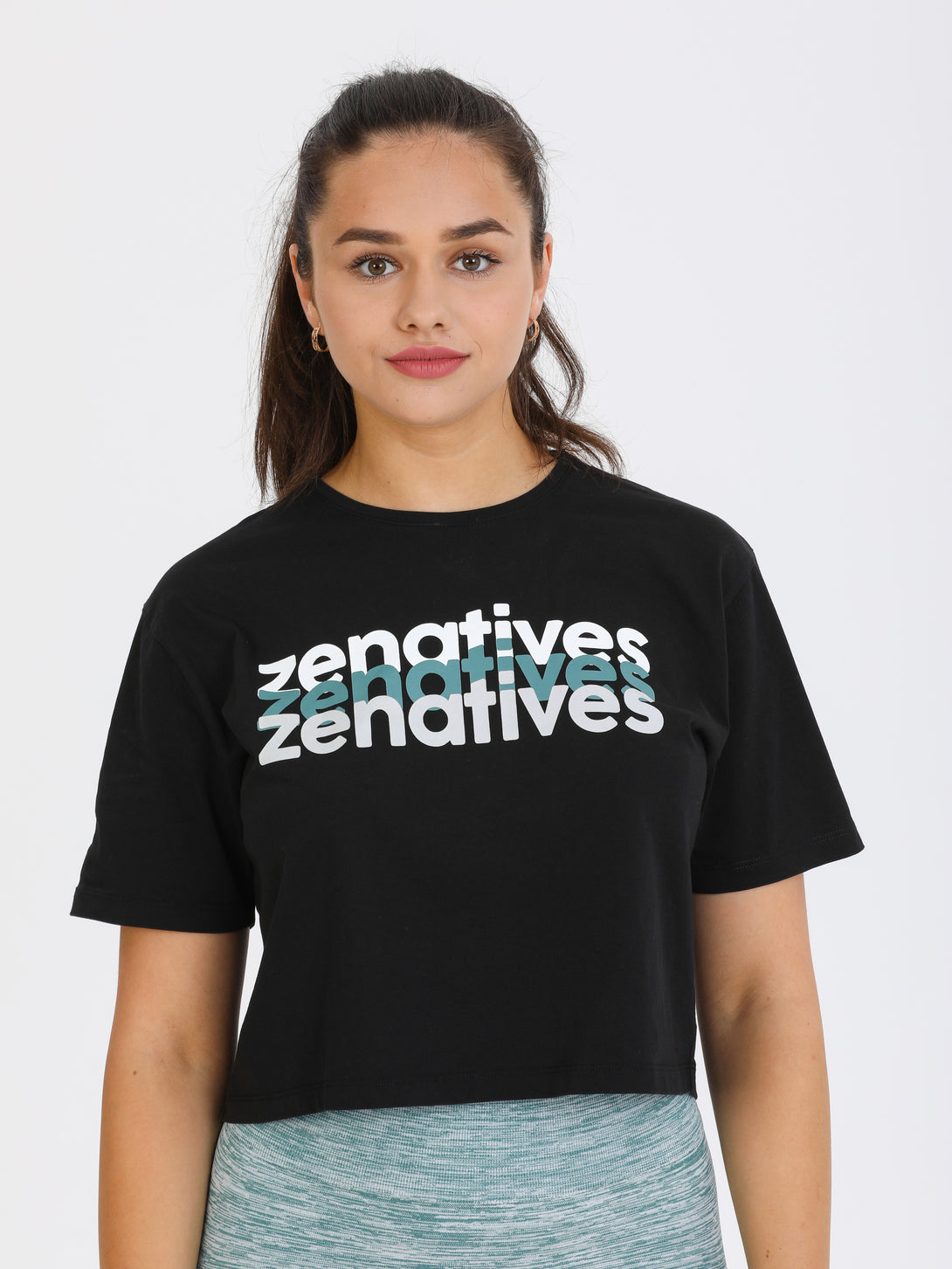 A Woman Wearing Black Color Zen And Chill Crop Tee